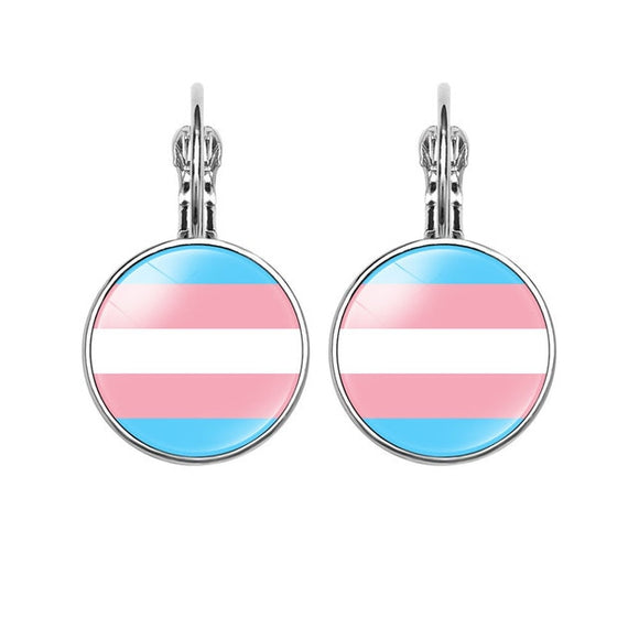 Gay Pride Drop Earring  Transgender Pride Flag  Photo 16MM Glass Cabochon Jewelry Trendy Lever Back Earrings