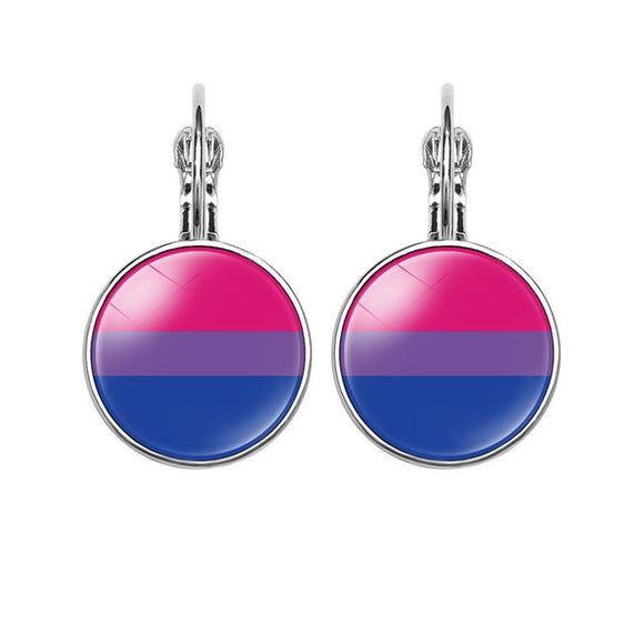 Gay Pride Drop Earring Bisexual Pride Flag Photo 16MM Glass Cabochon Jewelry Trendy Lever Back Earrings