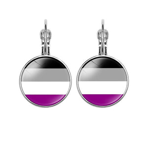 Gay Pride Drop Earring  Asexual Pride Flag Photo 16MM Glass Cabochon Jewelry Trendy Lever Back Earrings