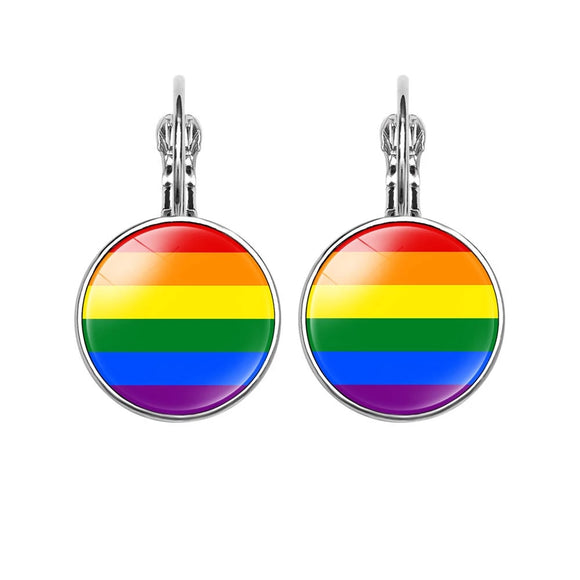 Gay Pride Drop Earring Lesbian Rainbow Flag Photo 16MM Glass Cabochon Jewelry Trendy Lever Back Earrings