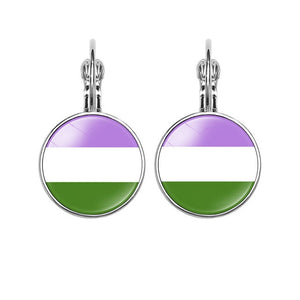 Gay Pride Drop Earring  Genderqueer Pride Flag Photo 16MM Glass Cabochon Jewelry Trendy Lever Back Earrings