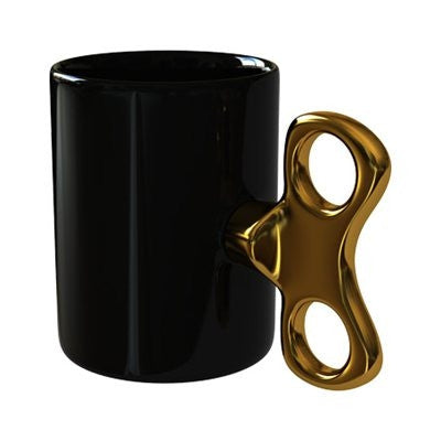 Wind-Up Mug Black with Gold handle