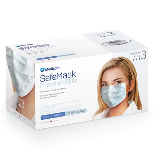 Medicom SafeMask Premier Earloop ASTM Level 3 - WHITE