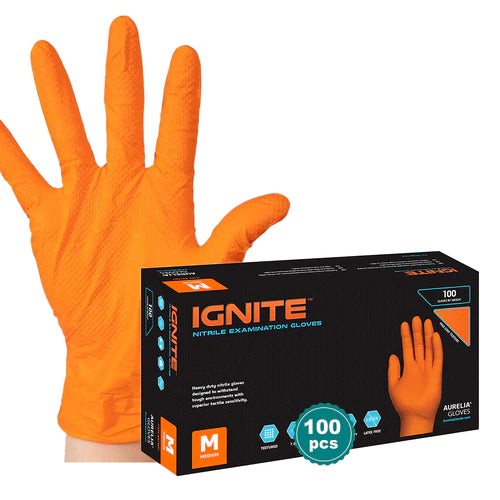 Aurelia Ignite Nitrile Exam Gloves - Orange (7mil), Heavy Duty